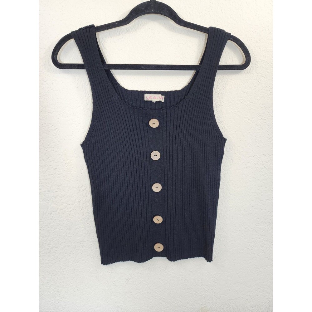 It's Our Time Tank Top Juniors Small Black Ribbed Button Front Knit Boho